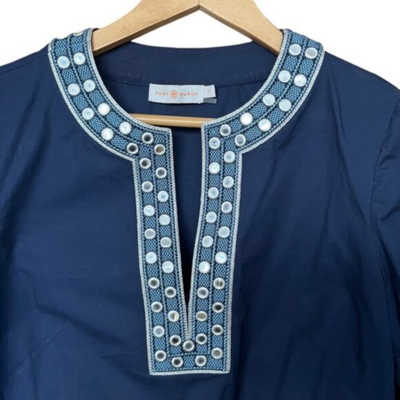 Tory Burch Ariana Blouse Embellished Embroidered Women Size 6 - Picture 5 of 10